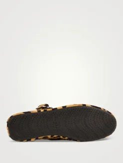 Criss Cross Calf Hair Ballet Flats In Leopard Print