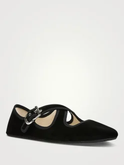 Criss Cross Velvet Ballet Flats