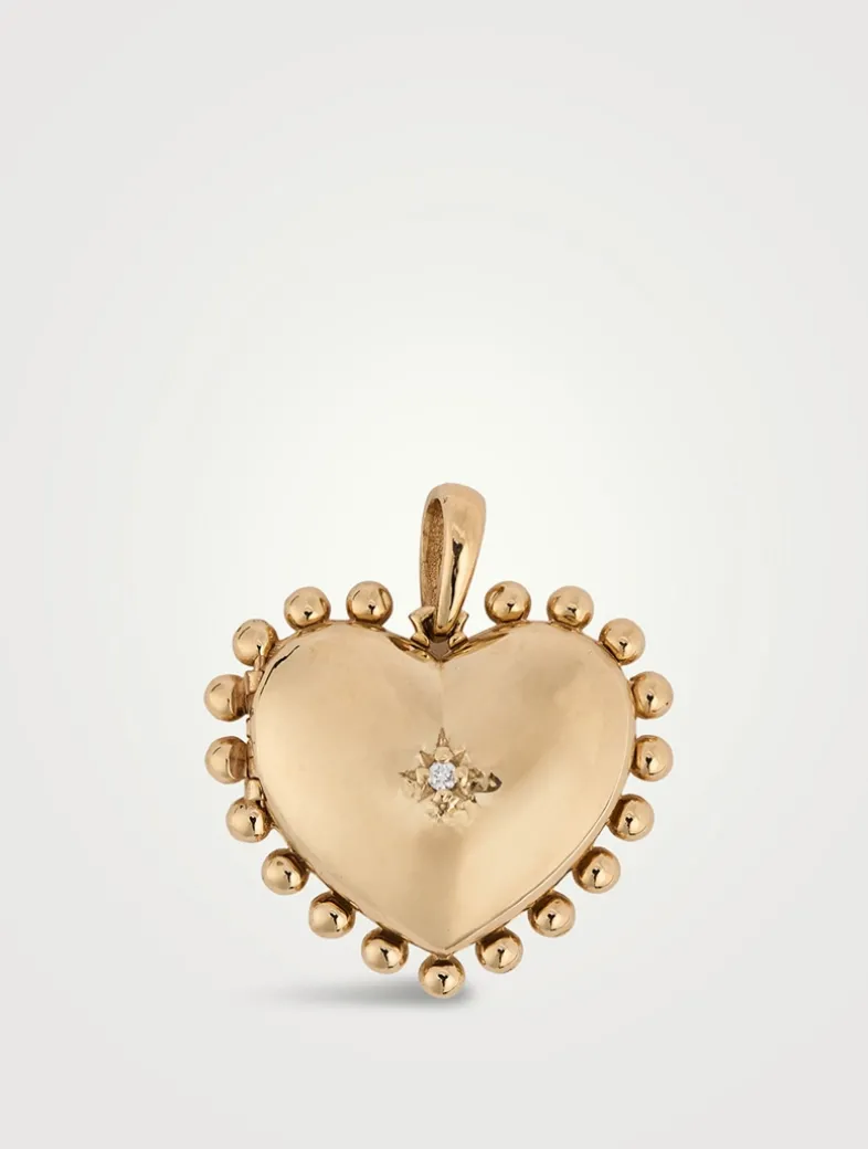 Dew Drop 14K Gold Mini Heart Locket Necklace With Diamond