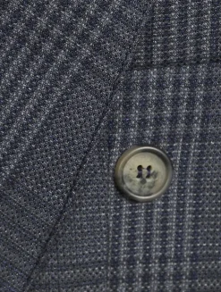 Double-Breasted Linen Blazer In Glen Check Print