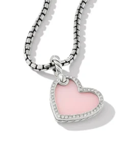 Dy Elements® Heart Amulet In Sterling Silver With Pink Opal And Pavé Diamonds
