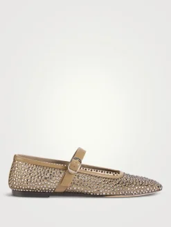 Embellished Mesh Mary Jane Ballet Flats