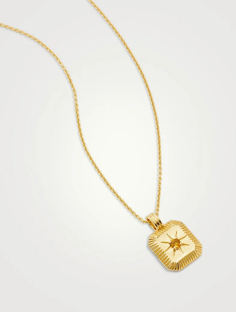 Engravable Citrine November Birthstone Pendant Necklace