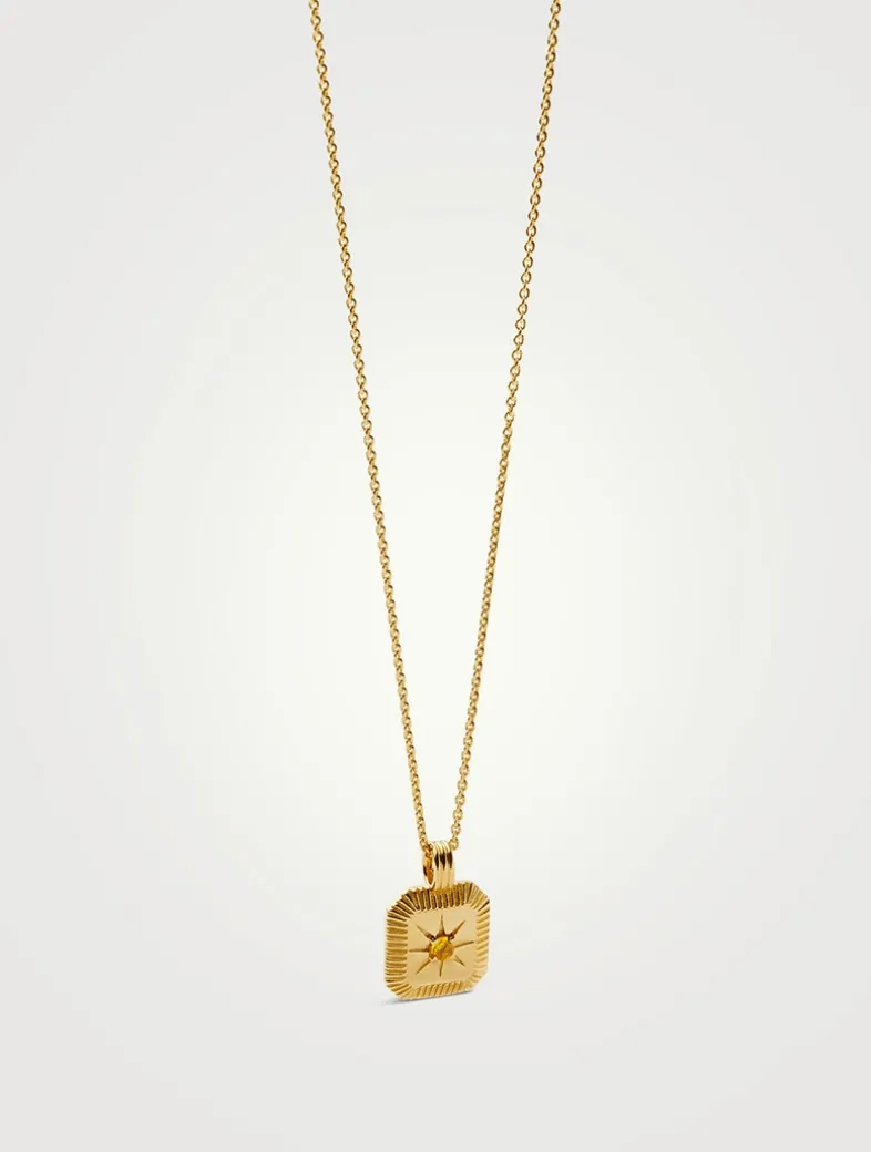 Engravable Citrine November Birthstone Pendant Necklace