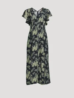 Evette Flutter-Sleeve Dress In Floral Print