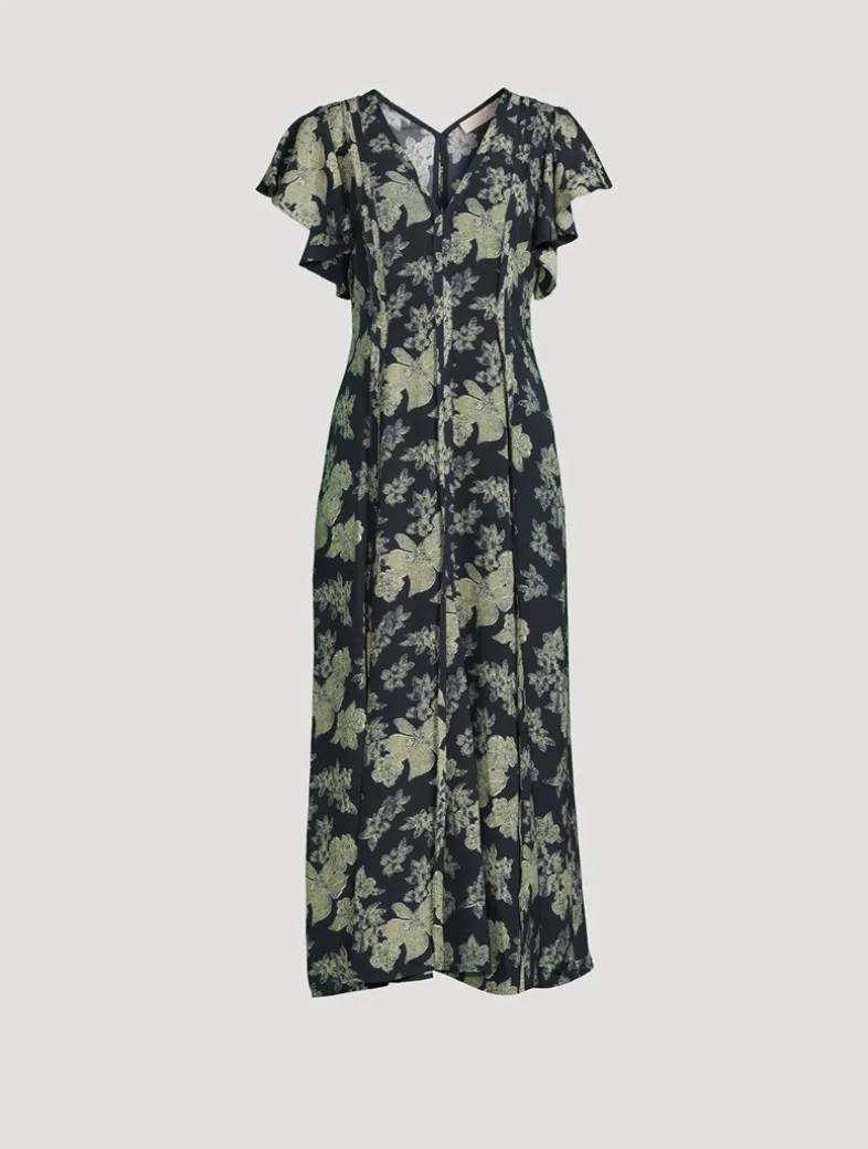 Evette Flutter-Sleeve Dress In Floral Print