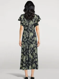 Evette Flutter-Sleeve Dress In Floral Print