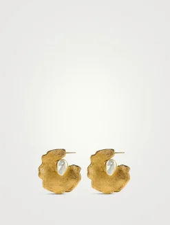 Faux Pearl Lilypad Clip-On Hoops