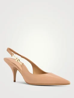 F-Buckle Leather Slingback Pumps