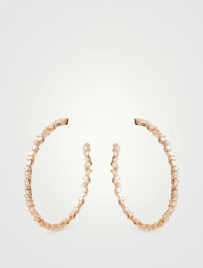 Fireworks 18K White Gold Hoop Earrings With Diamonds