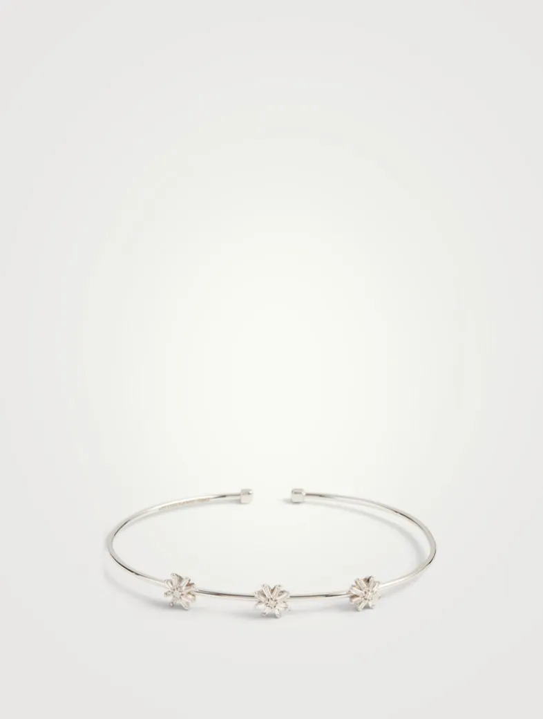 Fireworks 18K White Gold Small Starburst Bangle Bracelet With Diamonds