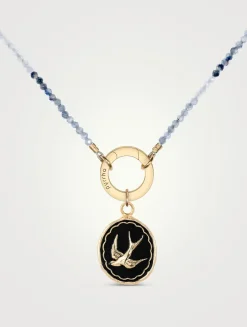 Free Spirited 14K Gold Talisman Variegated Teal Sapphire Beaded Choker Necklace
