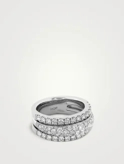 Grace 18K White Gold Triple Row Small Domed Ring With Diamonds