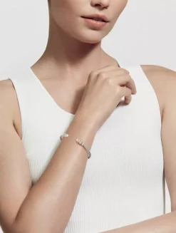 Helena Bracelet In Sterling Silver With 18k Yellow Gold Domes And Pavé Diamonds