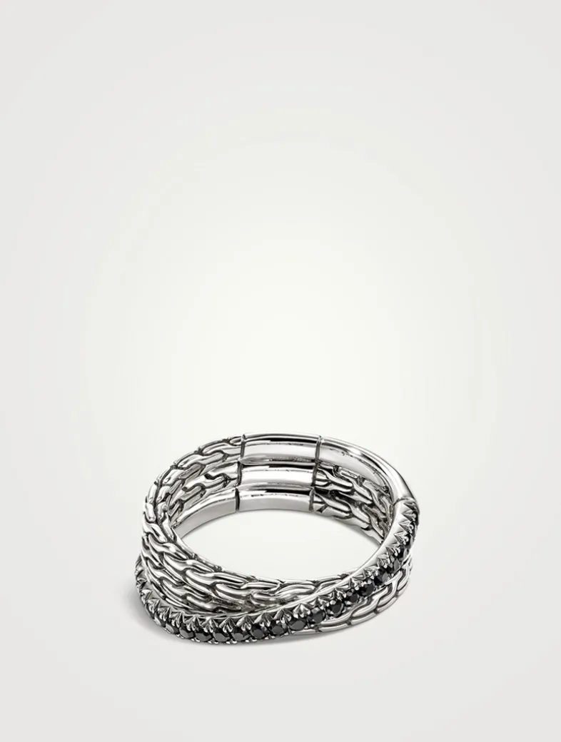 JH Essentials Sterling Silver Crossover Ring With Treated Black Sapphire