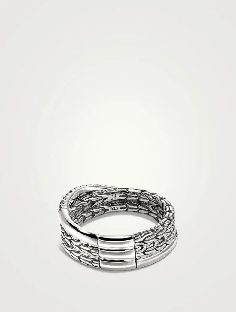 JH Essentials Sterling Silver Crossover Ring With Treated Black Sapphire
