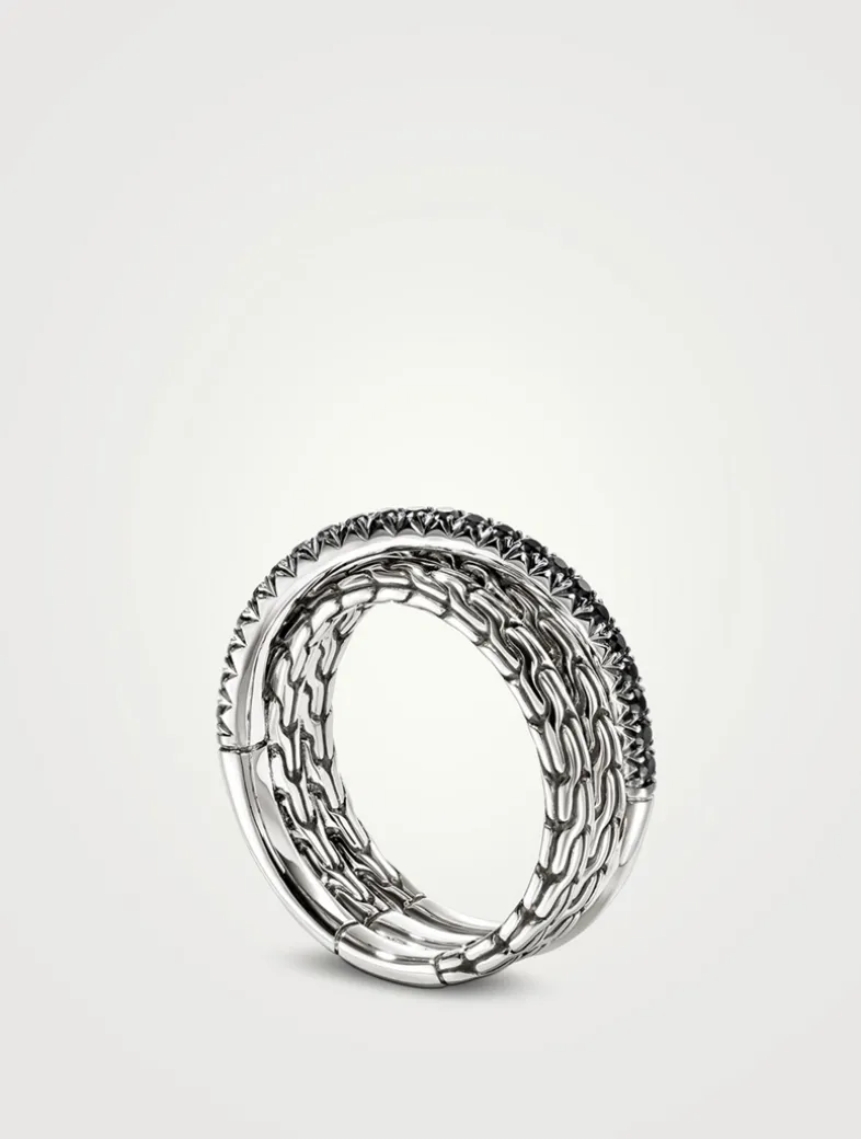 JH Essentials Sterling Silver Crossover Ring With Treated Black Sapphire