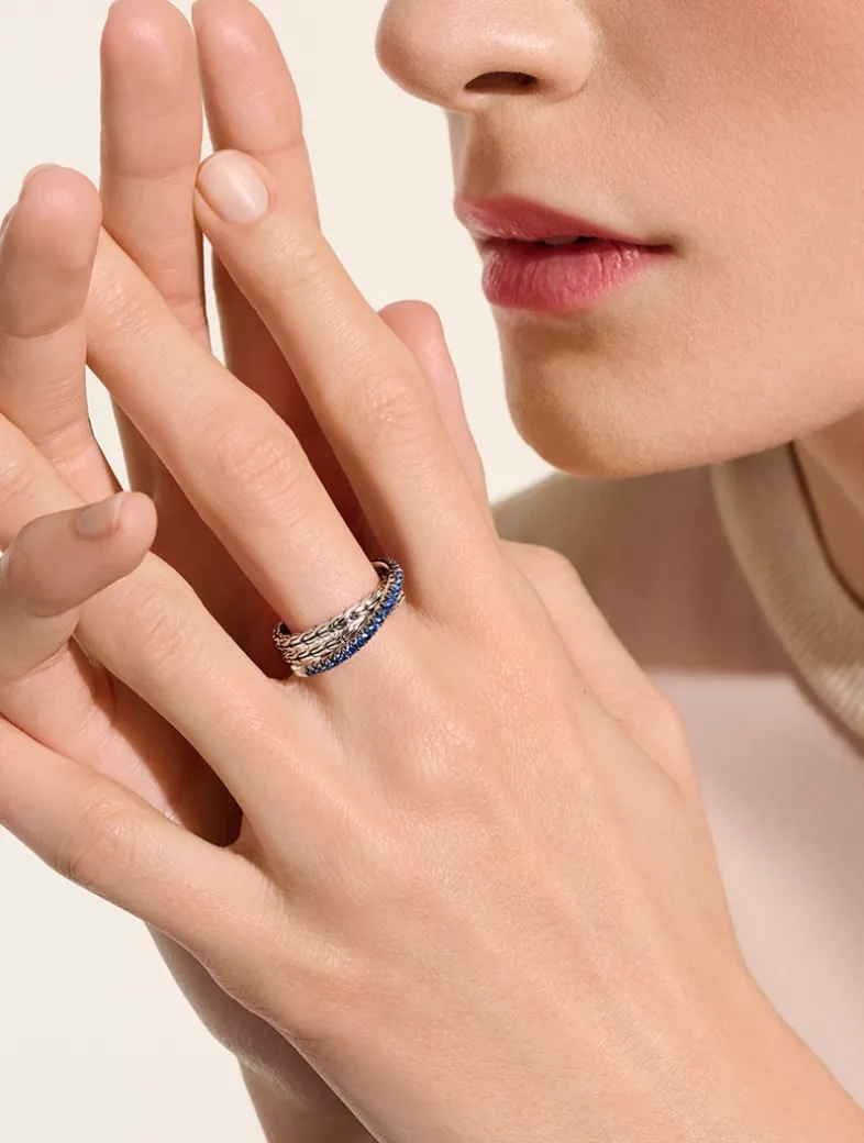 JH Essentials Sterling Silver Crossover Ring With Treated Black Sapphire