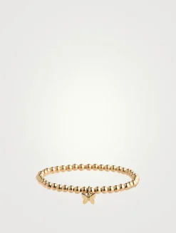 14K Gold Beaded Bracelet With Tiny 14K Gold Pure Butterfly Charm