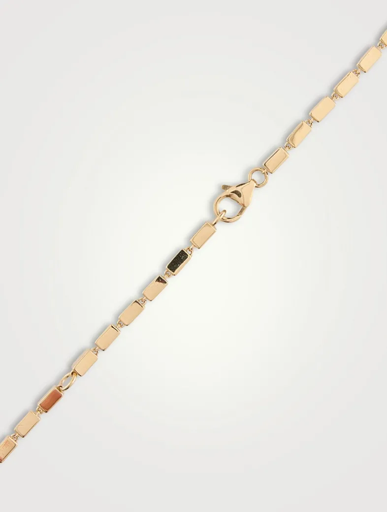 18K Gold Block-Chain Single Pavé Diamond Thick Necklace
