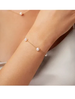 18K Gold Chain Bracelet With Pearls