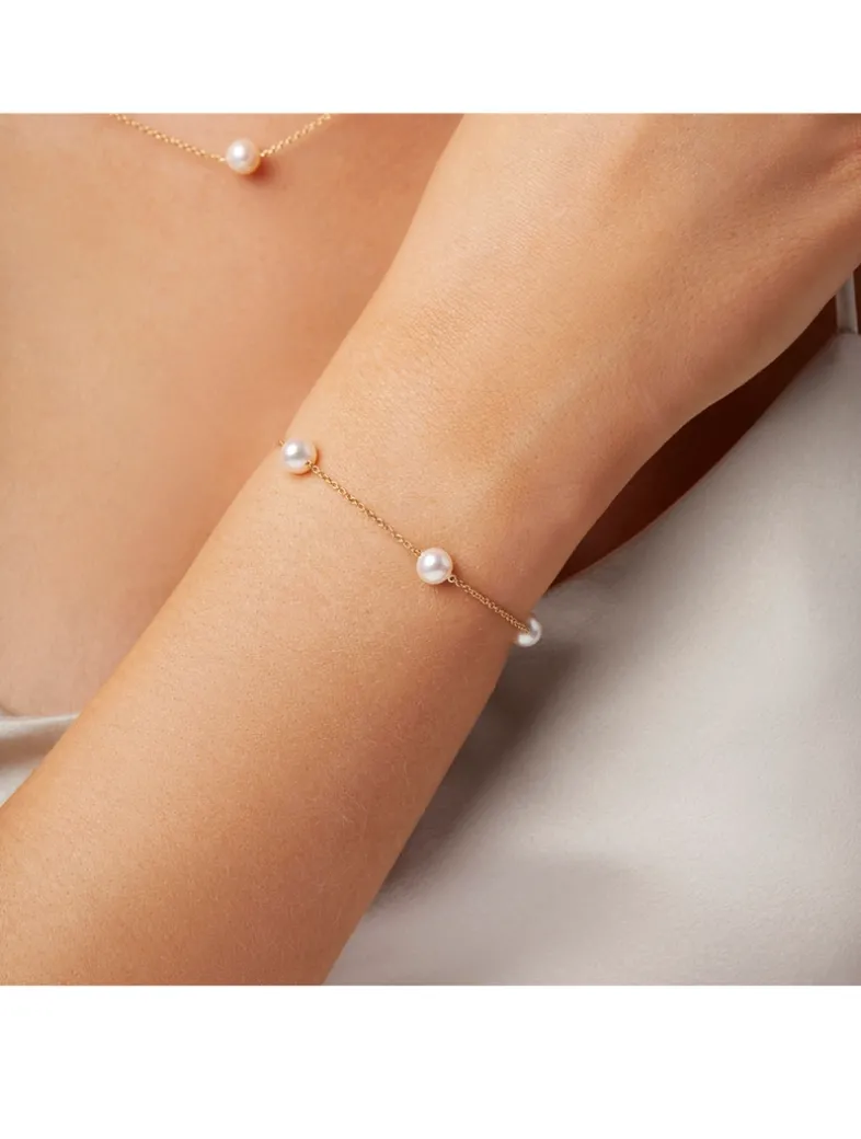 18K Gold Chain Bracelet With Pearls