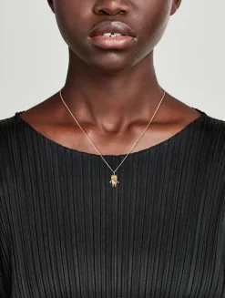 14K Gold Diamond Robot Charm Necklace