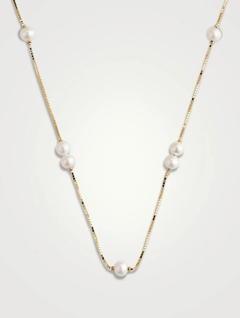 14K Gold Double Floating Pearl Necklace
