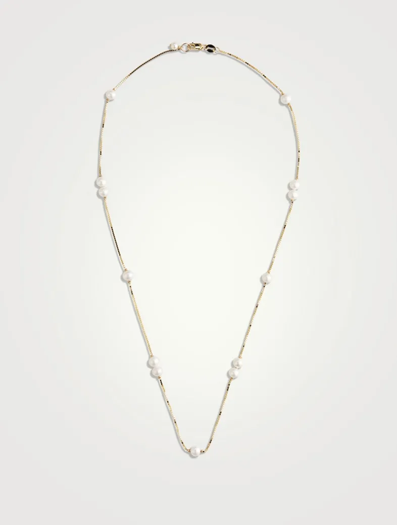 14K Gold Double Floating Pearl Necklace