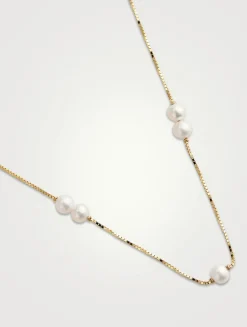 14K Gold Double Floating Pearl Necklace