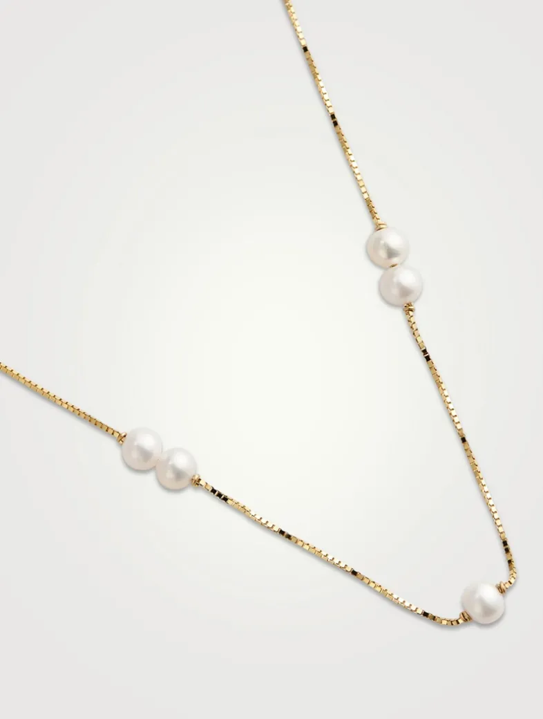 14K Gold Double Floating Pearl Necklace