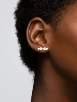 14K Gold Duo Pearl Bar Earrings