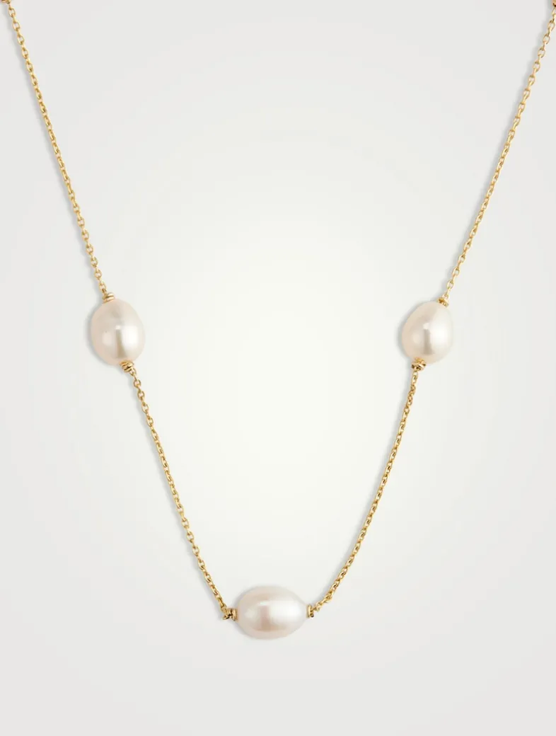 14K Gold Floating Pearl Necklace