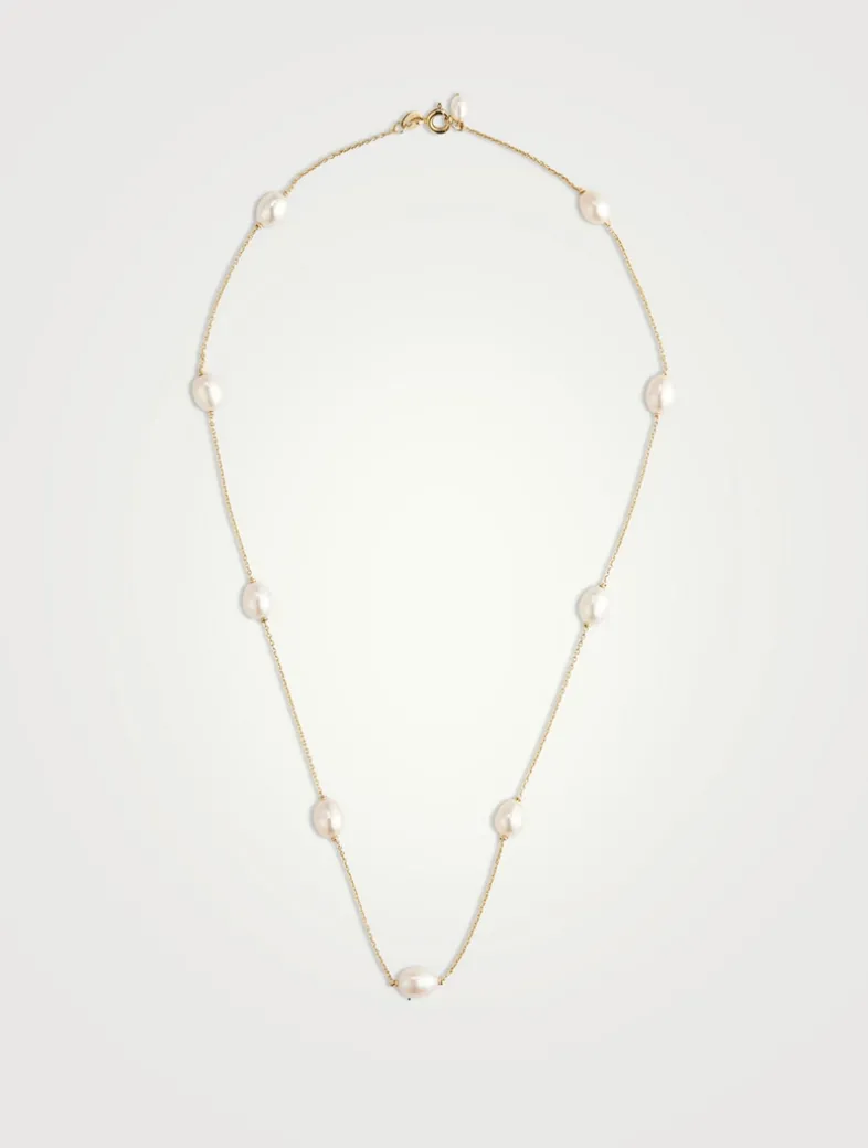 14K Gold Floating Pearl Necklace