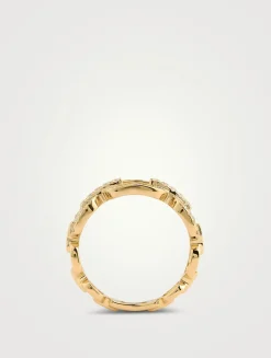 14K Gold Graduated Chain Ring With Diamonds