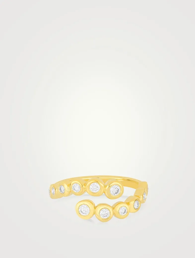 14K Gold Graduated Diamond Pillow Wrap Ring