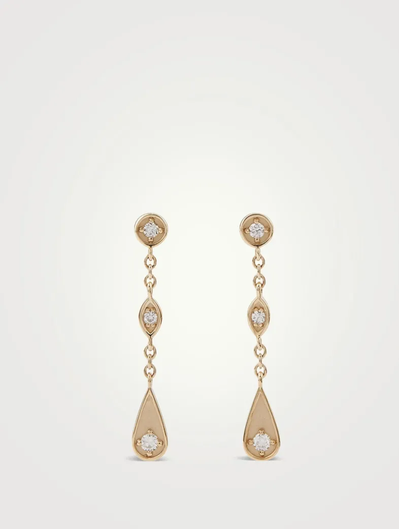 14K Gold Marquise Teardrop Earrings With Diamonds
