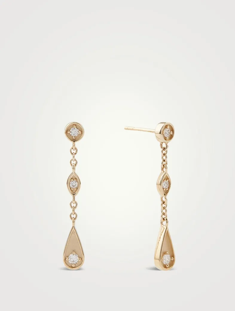 14K Gold Marquise Teardrop Earrings With Diamonds