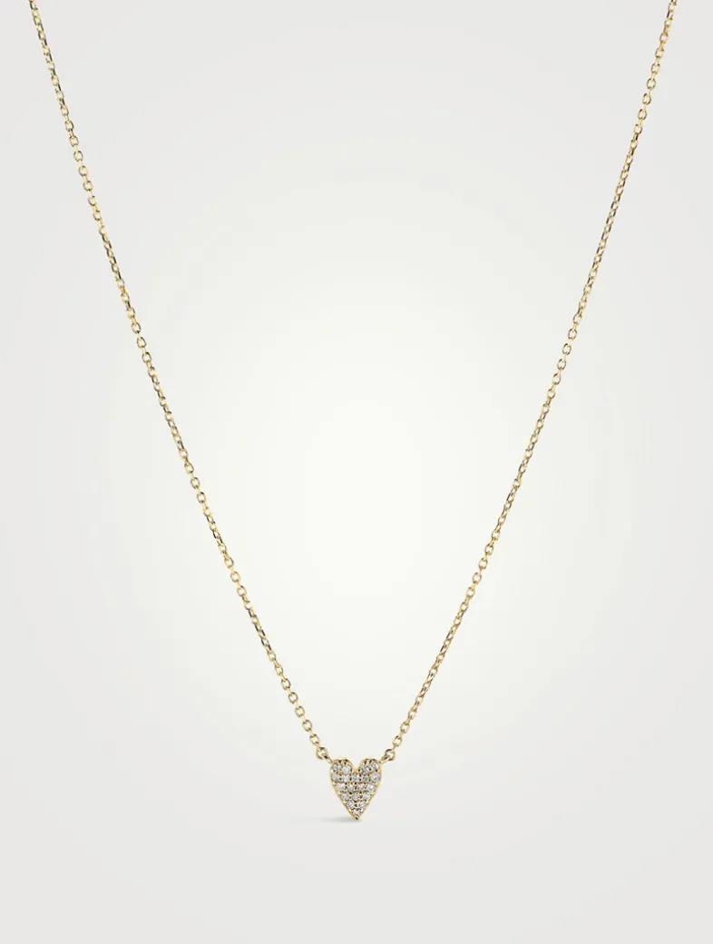 14K Gold Mini Heart Pavé Diamond Necklace