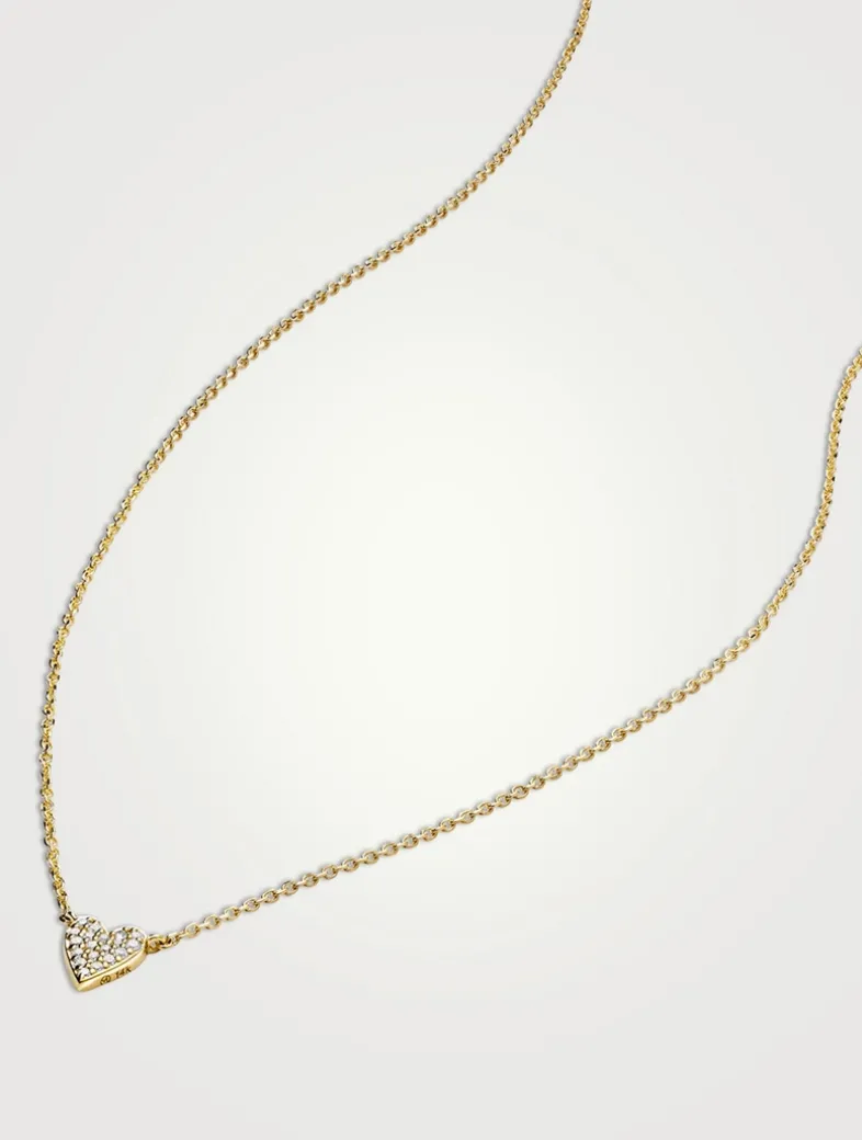 14K Gold Mini Heart Pavé Diamond Necklace