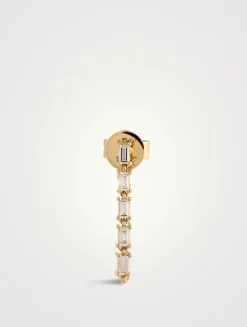 14K Gold Multi Diamond Baguette Chain Stud Earring