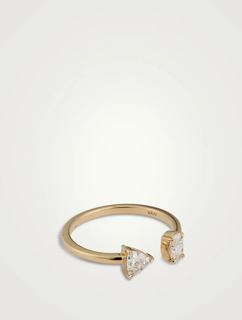 14K Gold Oval And Trillion Mixed Cuff Ring With Lab Grown Diamonds