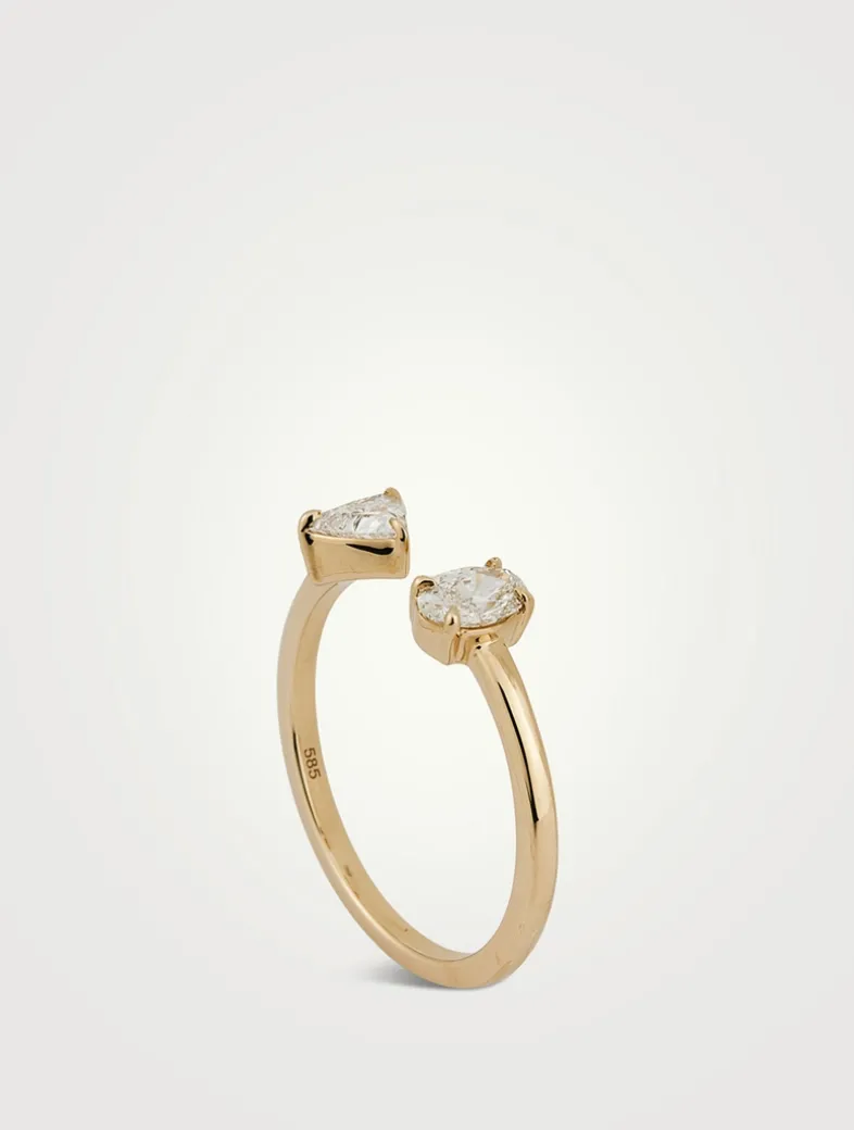 14K Gold Oval And Trillion Mixed Cuff Ring With Lab Grown Diamonds