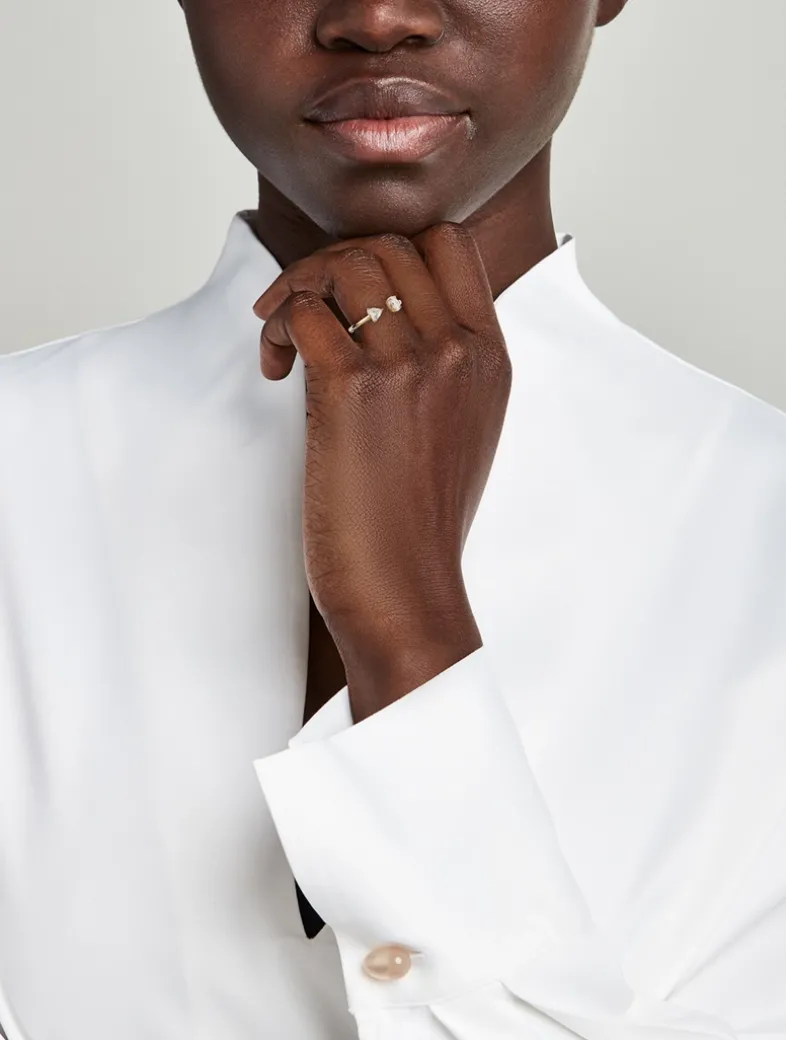 14K Gold Oval And Trillion Mixed Cuff Ring With Lab Grown Diamonds