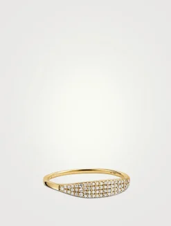 14K Gold Pavé Diamond Slim Signet Ring