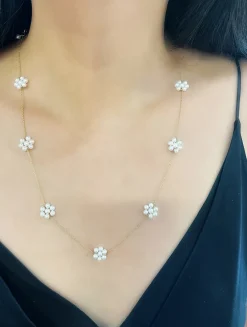 14K Gold Pearl Daisy Necklace
