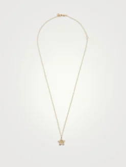 14K Gold Plumeria Charm Necklace With Diamonds