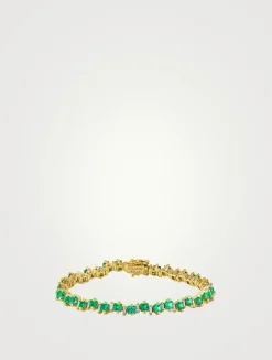 18K Gold Princess Staggered Emerald Tennis Bracelet