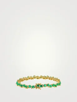 18K Gold Princess Staggered Emerald Tennis Bracelet