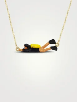9K Gold Sub Diver Pendant Necklace